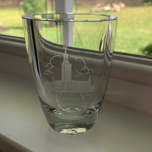 Vintage Stockholm capitol of Sweden engraved crystal bud vase EUC one flea bite